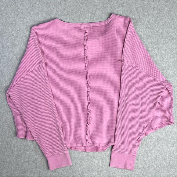 Carly Jean Los Angeles Pink Long Sleeve Waffle Knit Top - Picture 2 of 7